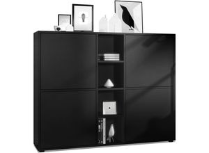 4058905001062 - Highboard Sideboard Kommode Schrank led Cuba V3 Schwarz Hochglanz & Naturtöne - Türen in Schwarz matt ohne led Beleuchtung - Türen in Schwarz matt