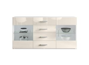 4058905001710 - Sideboard Kommode Vitrine Schrank Anrichte Bari V1 Weiß - Hochglanz & Naturtöne - Front in Creme Hochglanz - Front in Creme Hochglanz - Vladon