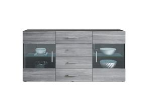 4058905001833 - Sideboard Kommode Vitrine Schrank Anrichte Bari V1 Schwarz Hochglanz Naturtöne - Front in Avola-Anthrazit - Front in Avola-Anthrazit