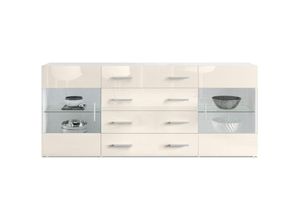 4058905002168 - Sideboard Kommode Vitrine Schrank Anrichte Bari V2 Weiß - Hochglanz & Naturtöne - Front in Creme Hochglanz - Front in Creme Hochglanz - Vladon