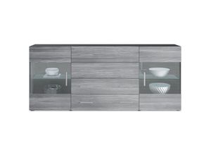 4058905002298 - Sideboard Kommode Vitrine Schrank Anrichte Bari V2 Schwarz Hochglanz Naturtöne - Front in Avola-Anthrazit - Front in Avola-Anthrazit - Vladon