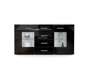 4058905002618 - Sideboard Kommode Anrichte Schrank Möbel Grömitz V1 Weiß matt Hochglanz - Front in Schwarz Hochglanz - Front in Schwarz Hochglanz - Vladon