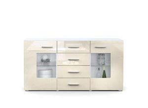 4058905002632 - Sideboard Kommode Anrichte Schrank Möbel Grömitz V1 Weiß matt Hochglanz - Front in Creme Hochglanz - Front in Creme Hochglanz - Vladon