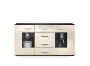 4058905002748 - Sideboard Anrichte Kommode Schrank Möbel Grömitz V1 Schwarz matt - Hochglanz - Front in Creme Hochglanz - Front in Creme Hochglanz - Vladon