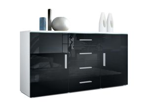 4058905003073 - Sideboard Kommode Highboard Anrichte Faro V1 Weiß matt - Hochglanz - Front in Schwarz Hochglanz - Front in Schwarz Hochglanz - Vladon