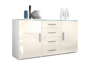 4058905003097 - Sideboard Kommode Highboard Anrichte Faro V1 Weiß matt - Hochglanz - Front in Creme Hochglanz - Front in Creme Hochglanz - Vladon