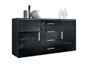 4058905003189 - Sideboard Kommode Highboard Anrichte Faro V1 Schwarz matt - Hochglanz - Front in Schwarz Hochglanz - Front in Schwarz Hochglanz - Vladon