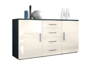 4058905003202 - Sideboard Kommode Highboard Anrichte Faro V1 Schwarz matt - Hochglanz - Front in Creme Hochglanz - Front in Creme Hochglanz - Vladon