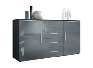 4058905003240 - Sideboard Kommode Highboard Anrichte Faro V1 Schwarz matt - Hochglanz - Front in Grau Hochglanz - Front in Grau Hochglanz