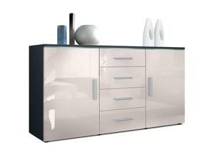 4058905003271 - Sideboard Kommode Highboard Anrichte Faro V1 Schwarz matt - Hochglanz - Front in Sandgrau Hochglanz - Front in Sandgrau Hochglanz