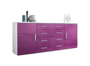 4058905003356 - Sideboard Kommode Highboard Anrichte Faro V2 Weiß matt - Hochglanz - Front in Brombeer Hochglanz - Front in Brombeer Hochglanz - Vladon