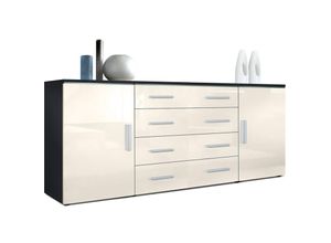 4058905003431 - Sideboard Kommode Highboard Anrichte Faro V2 Schwarz matt - Hochglanz - Front in Creme Hochglanz - Front in Creme Hochglanz - Vladon