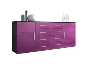 4058905003462 - Sideboard Kommode Highboard Anrichte Faro V2 Schwarz matt - Hochglanz - Front in Brombeer Hochglanz - Front in Brombeer Hochglanz - Vladon