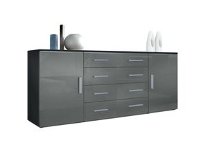 4058905003479 - Sideboard Kommode Highboard Anrichte Faro V2 Schwarz matt - Hochglanz - Front in Grau Hochglanz - Front in Grau Hochglanz - Vladon