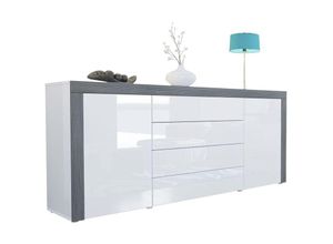 4058905004131 - Sideboard Kommode Anrichte Highboard La Paz V1 in Weiß - Hochglanz & Naturtöne - Weiß Hochglanz   Avola-Anthrazit - Weiß Hochglanz  