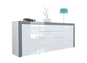 4058905004162 - Sideboard Kommode Anrichte Highboard La Paz V1 in Weiß - Hochglanz & Naturtöne - Weiß Hochglanz   Grau Hochglanz - Weiß Hochglanz   Grau Hochglanz