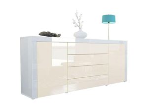 4058905004216 - Sideboard Kommode Anrichte Highboard La Paz V1 in Weiß - Hochglanz & Naturtöne - Creme Hochglanz   Weiß Hochglanz - Creme Hochglanz   Weiß Hochglanz