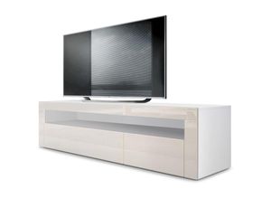 4058905005176 - Tv Lowboard Board Schrank Tisch Möbel Valencia Weiß - Hochglanz & Naturtöne - Creme Hochglanz   Creme Hochglanz - Creme Hochglanz   Creme Hochglanz