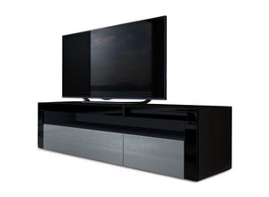 4058905005268 - Tv Lowboard Board Schrank Tisch Möbel Valencia Schwarz - Hochglanz & Naturtöne - Grau Hochglanz   Schwarz Hochglanz - Grau Hochglanz   Schwarz