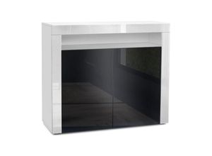 4058905005473 - Kommode Sideboard Anrichte Schrank Valencia in Weiß - Hochglanz und Naturtöne - Schwarz Hochglanz   Weiß Hochglanz - Schwarz Hochglanz   Weiß