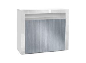 4058905005527 - Kommode Sideboard Anrichte Schrank Valencia in Weiß - Hochglanz und Naturtöne - Avola-Anthrazit   Weiß Hochglanz - Avola-Anthrazit   Weiß Hochglanz