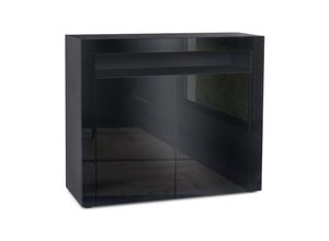 4058905005572 - - Kommode Sideboard Anrichte Schrank Valencia in Schwarz - Hochglanz und Naturtöne - Schwarz Hochglanz   Schwarz Hochglanz - Schwarz Hochglanz