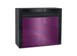 4058905005589 - Kommode Sideboard Anrichte Schrank Valencia in Schwarz - Hochglanz und Naturtöne - Brombeer Hochglanz   Schwarz Hochglanz - Brombeer Hochglanz  