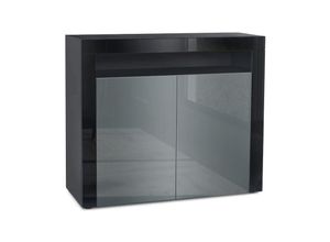 4058905005619 - Kommode Sideboard Anrichte Schrank Valencia in Schwarz - Hochglanz und Naturtöne - Grau Hochglanz   Schwarz Hochglanz - Grau Hochglanz   Schwarz