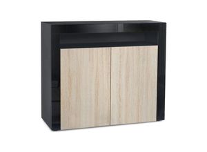 4058905005657 - Kommode Sideboard Anrichte Schrank Valencia in Schwarz - Hochglanz und Naturtöne - Eiche sägerau   Schwarz Hochglanz - Eiche sägerau   Schwarz