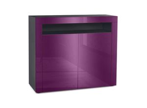 4058905005794 - Kommode Sideboard Anrichte Schrank Valencia in Schwarz - Hochglanz und Naturtöne - Brombeer Hochglanz   Brombeer Hochglanz - Brombeer Hochglanz  