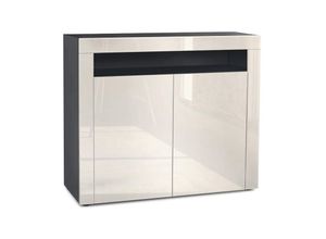 4058905005817 - Kommode Sideboard Anrichte Schrank Valencia in Schwarz - Hochglanz und Naturtöne - Creme Hochglanz   Creme Hochglanz - Creme Hochglanz   Creme