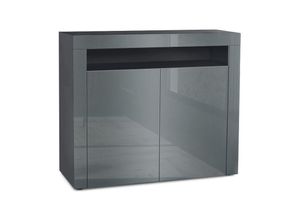 4058905005824 - Kommode Sideboard Anrichte Schrank Valencia in Schwarz - Hochglanz und Naturtöne - Grau Hochglanz   Grau Hochglanz - Grau Hochglanz   Grau