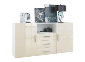 4058905005947 - Sideboard Anrichte Schrank Möbel Schublade Kommode Skadu Weiß matt - Hochglanz - Front in Creme Hochglanz - Front in Creme Hochglanz - Vladon