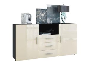 4058905006050 - Sideboard Anrichte Kommode Schrank Möbel Skadu Schwarz matt - Hochglanz - Front in Creme Hochglanz - Front in Creme Hochglanz - Vladon