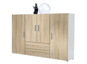 4058905006227 - Highboard Sideboard Kommode Schrank Möbel Anrichte Nora in Weiß Hochglanz - Front in Eiche Sägerau - Front in Eiche Sägerau - Vladon