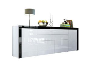 4058905007071 - Sideboard Kommode Anrichte Highboard La Paz V2 in Weiß - Hochglanz & Naturtöne - Weiß Hochglanz   Schwarz Hochglanz - Weiß Hochglanz   Schwarz