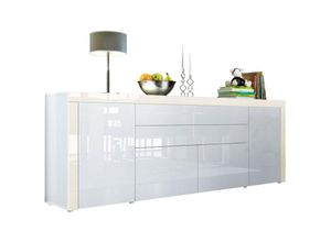 4058905007095 - Sideboard Kommode Anrichte Highboard La Paz V2 in Weiß - Hochglanz & Naturtöne - Weiß Hochglanz   Creme Hochglanz - Weiß Hochglanz   Creme Hochglanz