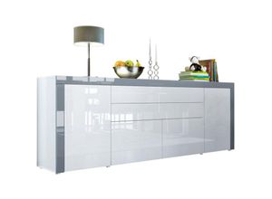 4058905007132 - Sideboard Kommode Anrichte Highboard La Paz V2 in Weiß - Hochglanz & Naturtöne - Weiß Hochglanz   Grau Hochglanz - Weiß Hochglanz   Grau Hochglanz