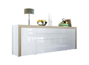 4058905007163 - Sideboard Kommode Anrichte Highboard La Paz V2 in Weiß - Hochglanz & Naturtöne - Weiß Hochglanz   Eiche sägerau - Weiß Hochglanz   Eiche sägerau