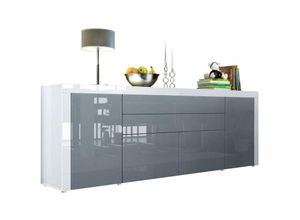 4058905007224 - Sideboard Kommode Anrichte Highboard La Paz V2 in Weiß - Hochglanz & Naturtöne - Grau Hochglanz   Weiß Hochglanz - Grau Hochglanz   Weiß Hochglanz