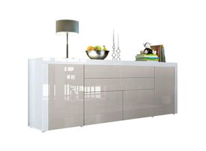 4058905007248 - Sideboard Kommode Anrichte Highboard La Paz V2 in Weiß - Hochglanz & Naturtöne - Sandgrau Hochglanz   Weiß Hochglanz - Sandgrau Hochglanz   Weiß