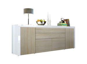 4058905007255 - Sideboard Kommode Anrichte Highboard La Paz V2 in Weiß - Hochglanz & Naturtöne - Eiche sägerau   Weiß Hochglanz - Eiche sägerau   Weiß Hochglanz