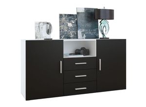 4058905007408 - Sideboard Anrichte Schrank Möbel Schublade Kommode Skadu Weiß matt - Hochglanz - Front in Schwarz matt - Front in Schwarz matt - Vladon