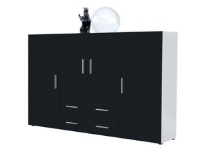 4058905007422 - Highboard Sideboard Kommode Schrank Möbel Anrichte Nora in Weiß Hochglanz - Front in Schwarz matt - Front in Schwarz matt - Vladon