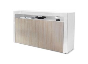 4058905007538 - Sideboard Anrichte Kommode Schrank Valencia in Weiß - Hochglanz & Naturtöne - Eiche sägerau   Weiß Hochglanz - Eiche sägerau   Weiß Hochglanz - Vladon