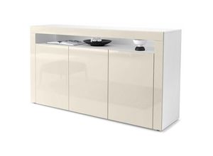 4058905007569 - Sideboard Anrichte Kommode Schrank Valencia in Weiß - Hochglanz & Naturtöne - Creme Hochglanz   Creme Hochglanz - Creme Hochglanz   Creme Hochglanz