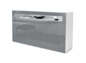 4058905007606 - Sideboard Anrichte Kommode Schrank Valencia in Weiß - Hochglanz & Naturtöne - Grau Hochglanz   Grau Hochglanz - Grau Hochglanz   Grau Hochglanz