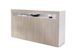 4058905007637 - Sideboard Anrichte Kommode Schrank Valencia in Weiß - Hochglanz & Naturtöne - Eiche sägerau   Eiche sägerau - Eiche sägerau   Eiche sägerau - Vladon