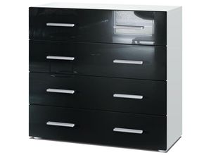 4058905009945 - Kommode Schrank Anrichte Sideboard Pavos in Weiß - Hochglanz & Naturtöne - Schwarz Hochglanz - Schwarz Hochglanz - Vladon