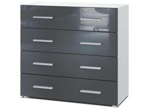 4058905010002 - Kommode Schrank Anrichte Sideboard Pavos in Weiß - Hochglanz & Naturtöne - Grau Hochglanz - Grau Hochglanz - Vladon